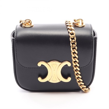 CELINE Mini Claude Chain Shoulder Crossbody Bag 10I513DPV leather Black Used