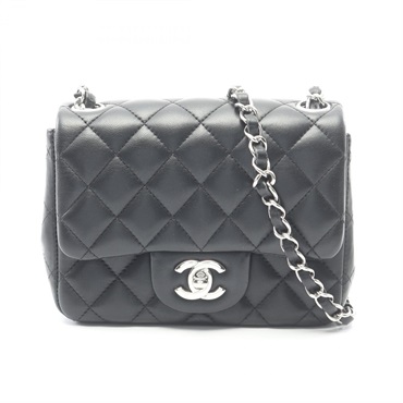 CHANEL Mini Matelasse Chain Shoulder Crossbody Bag Lamb leather Black SHW Used