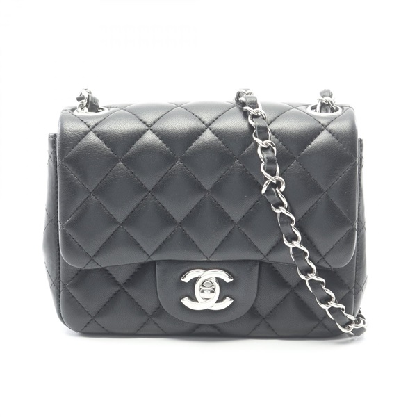 CHANEL Mini Matelasse Chain Shoulder Crossbody Bag Lamb leather Black SHW Used