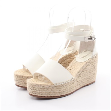 HERMES TIVOLI Espadrilles Wedge Sandals Shoes leather White White Used Women