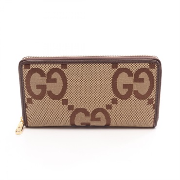 GUCCI Jumbo GG Continental Around zip long Wallet Purse 699316 canvas Brown Used