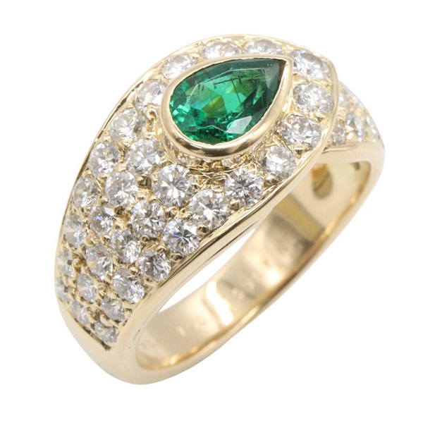 Van Cleef & Arpels Emerald Diamond Ring 18KYG Gold Used Women US size #5.75