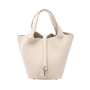 HERMES Picotin Lock PM tote Handbag G Taurillon Clemence craie Women SHW