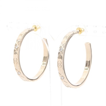 CHANEL COCO Mark Hoop Pierced earrings Gold Plated Rhinestone Used Women CC