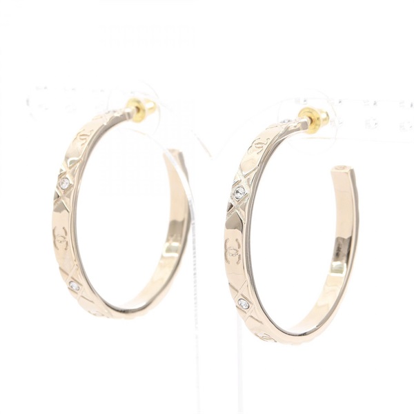 CHANEL COCO Mark Hoop Pierced earrings Gold Plated Rhinestone Used Women CC