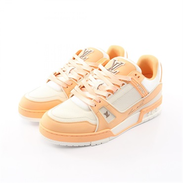 LOUIS VUITTON LV trainer line Sneakers Shoes #7 leather Orange White mens