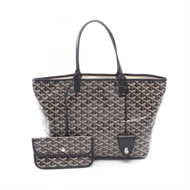 GOYARD Saint Louis PM Tote Bag PVC coated canvas leather Black White Brown Used