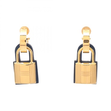 HERMES O'Kelly Padlock Pierced earrings Gold Plated Navy Used Women D