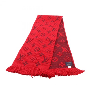 LOUIS VUITTON Echarpe Logomania Scarf Wrap M72432 wool silk Red Ruby Used Women