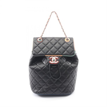 CHANEL Matelasse Rucksack Backpack Lambskin leather Black Used Women SHW