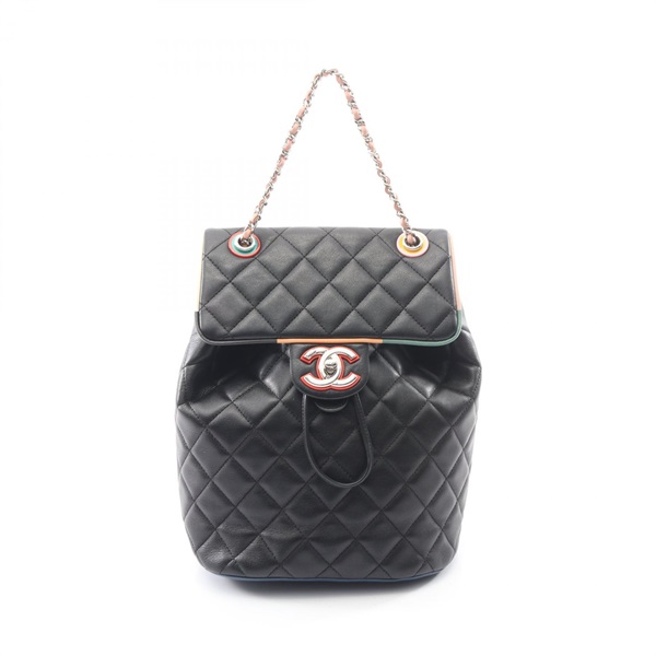 CHANEL Matelasse Rucksack Backpack Lambskin leather Black Used Women SHW