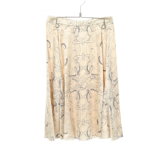 HERMES Eperon d'Or Skirt #36 silk Beige Used Women