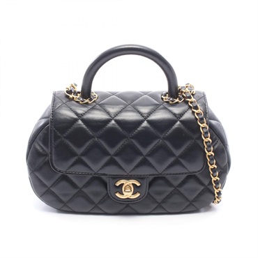 CHANEL Matelasse Top Handle chain Shoulder Bag Lambskin Black Used Women GHW