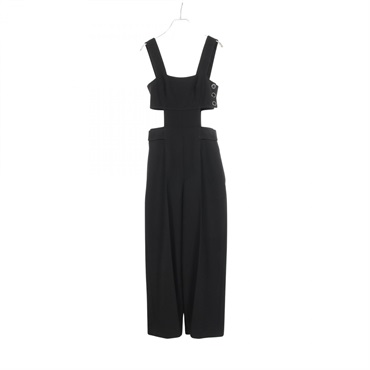 HERMES Sellier Button Wide Leg overalls pants #34 wool Black Used Women