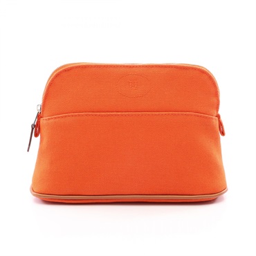 HERMES Bolide Mini Pouch Case H104773M 02 canvas leather Orange Feu SHW Used