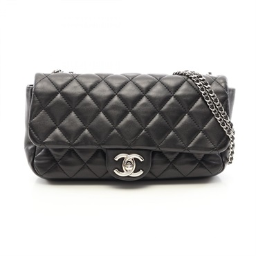 CHANEL Matelasse rain cover chain Shoulder hand Bag Lambskin Black Used SHW