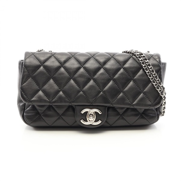 CHANEL Matelasse rain cover chain Shoulder hand Bag Lambskin Black Used SHW