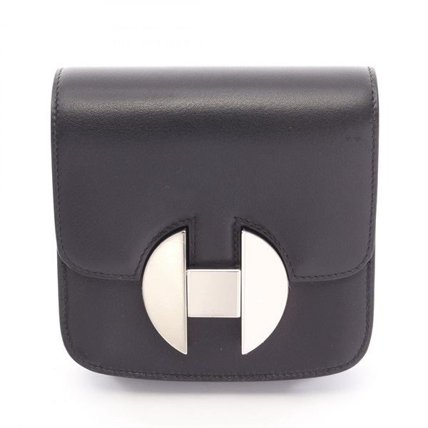HERMES 2002 Bi-fold Wallet Purse Evergrain leather Black SHW Used Women D