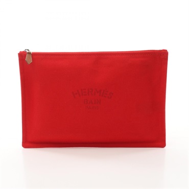 HERMES Yachting GM Flat Pouch purse canvas Red Used SHW