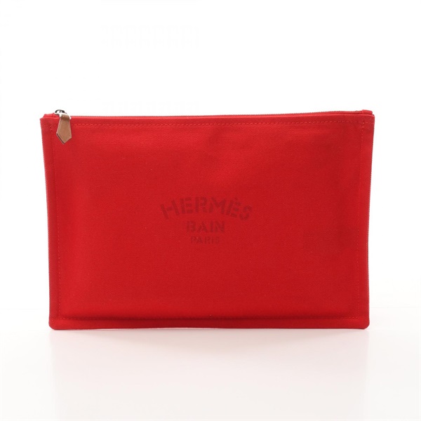 HERMES Yachting GM Flat Pouch purse canvas Red Used SHW