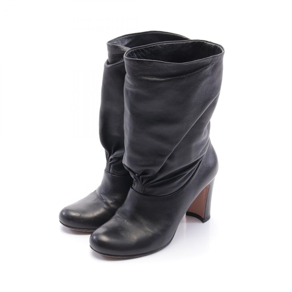 PRADA boots leather Black Used Women #36 1/2