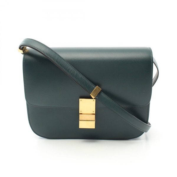 CELINE Classic medium Shoulder Bag 164173DLS leather Green Used Women