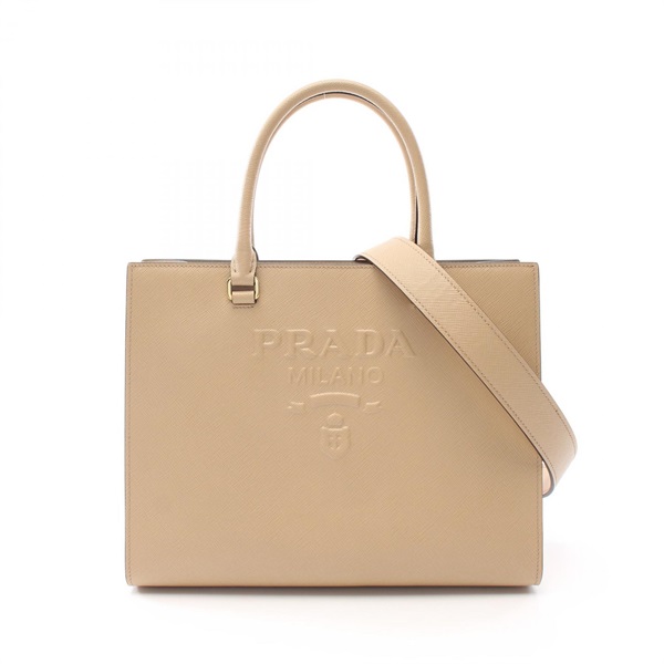 PRADA SAFFIANO LUX 2way Shoulder Hand bag leather Beige Used Women