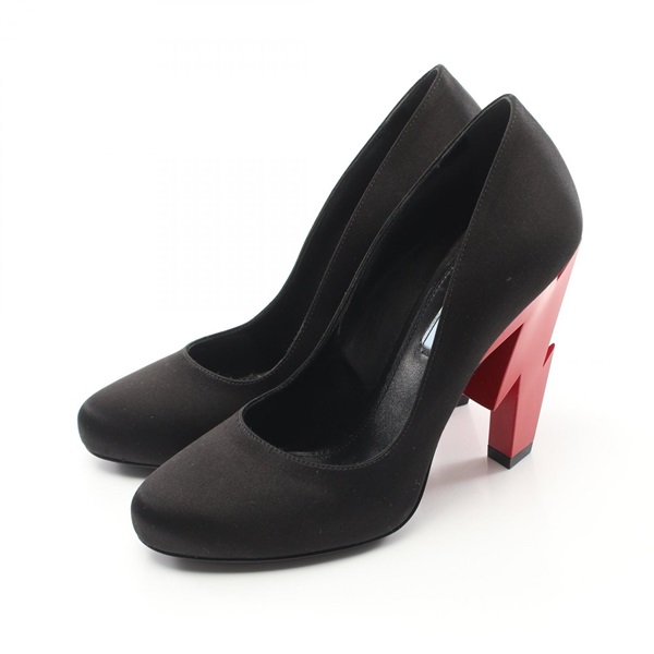 PRADA pumps #37 heels shoes silk Rayon Black Red Used