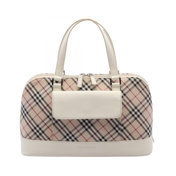 BURBERRY Nova Check Hand bag canvas leather Beige White Multicolor Used Women