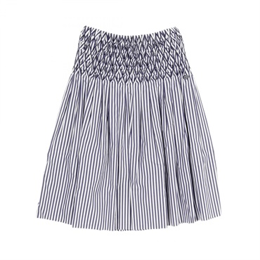 CHANEL Smocking skirt cotton White Blue Used Women  size 34