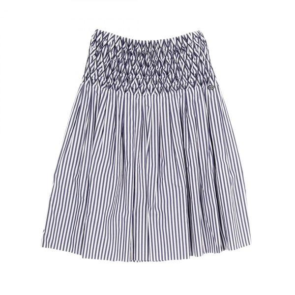 CHANEL Smocking skirt cotton White Blue Used Women  size 34