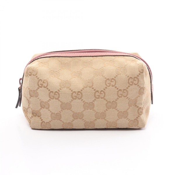 GUCCI GG canvas Pouch purse leather Beige Pink Used