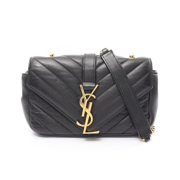 SAINT LAURENT PARIS BABY CHAI Crossbody Shoulder Bag leather Black Used Women