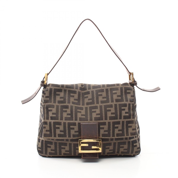 FENDI Mamma bucket Shoulder Bag canvas leather Brown Used Women