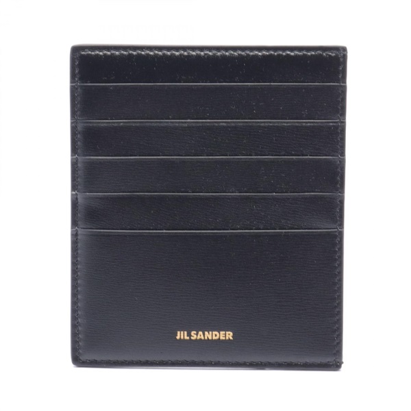 JIL SANDER VERTICAL CREDIT Card Holder Case leather Black Used mens logo