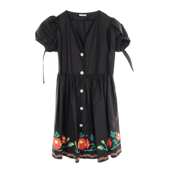 Miu Miu one piece dress #36 short sleeves flowers cotton Black Used