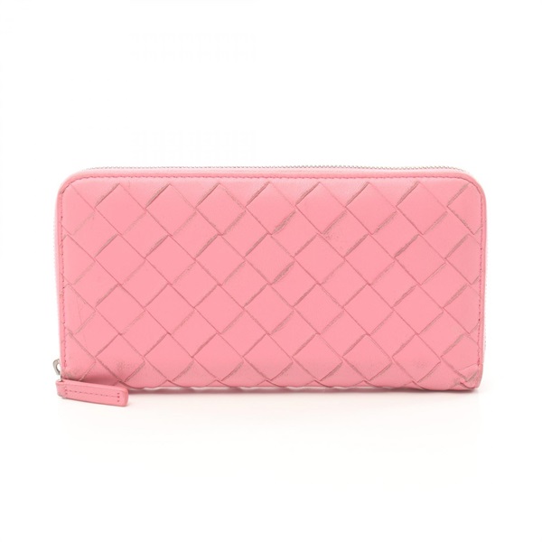 BOTTEGA VENETA Intrecciato Round long wallet leather Pink Used Women