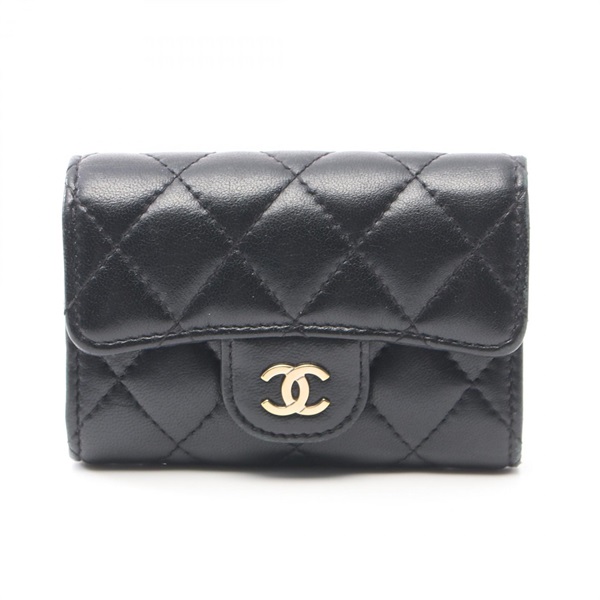 CHANEL Matelasse key holder case lambskin leather Black Used GHW