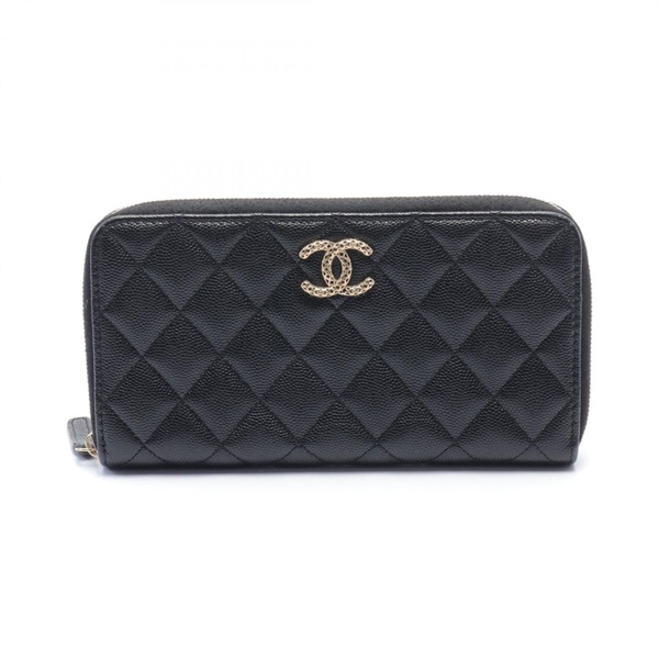 CHANEL Matelasse around zipper long wallet AP3181 Caviar skin Black Used GHW