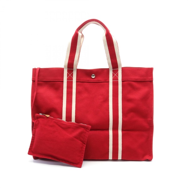 HERMES Bora Bora GM Tote Bag canvas Red White Used SHW