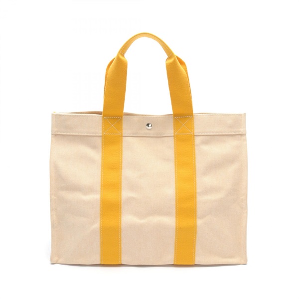 HERMES Bora Bora GM Tote Bag Toile H Beige Yellow Used SHW