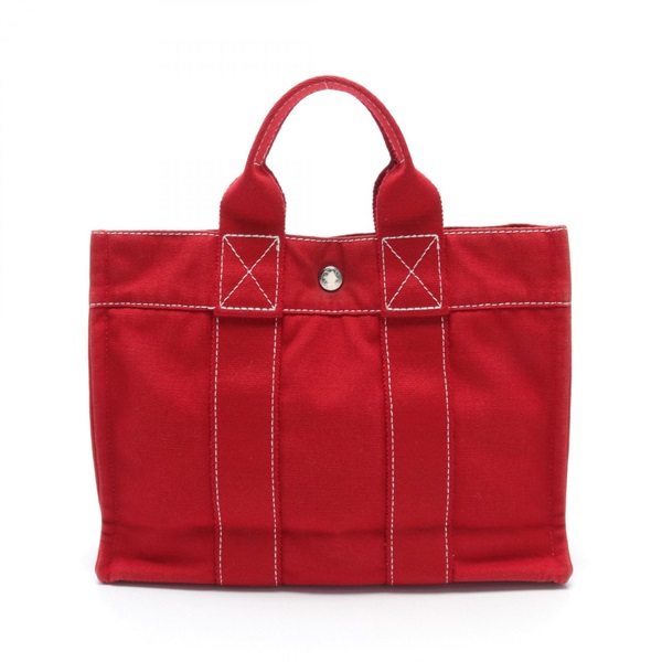 HERMES Sac Deauville PM Hand bag canvas Red Used SHW