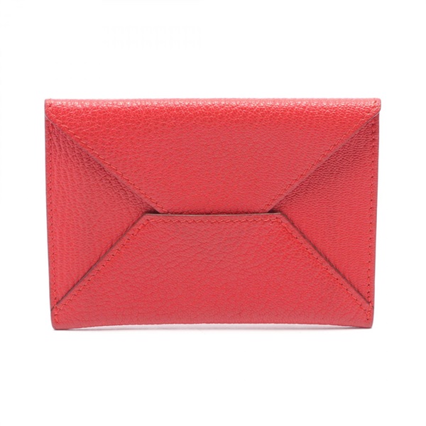 HERMES envelope Card Case holder Chevre leather Red Used Women X