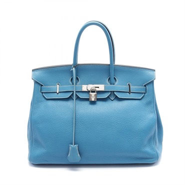 HERMES Birkin 35 Handbag Taurillon Clemence leather Blue Blue jean Used K SHW