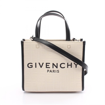 GIVENCHY G-TOTE MINI 2way Handbag canvas leather White Black Used Women