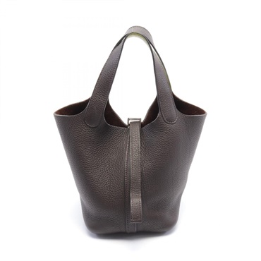 HERMES Picotin Eclat PM Anis green Handbag Clemence leather Chocolat Used I SHW