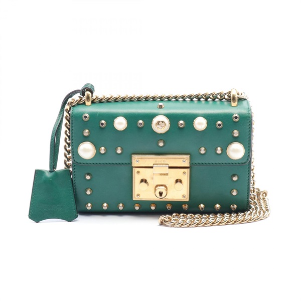 GUCCI GG Supreme chain Shoulder Bag 432182 leather Green Used Women