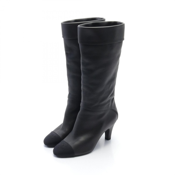 CHANEL leather COCO Mark Long boots G26069 black 36 1/2