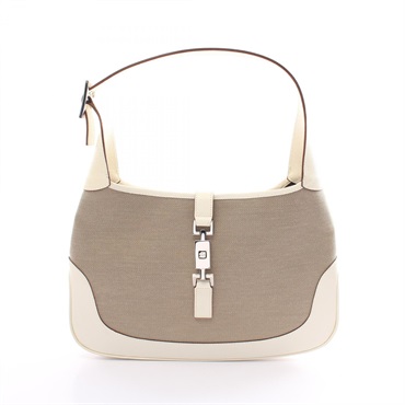 GUCCI Jackie one Shoulder Bag canvas leather Beige White Used