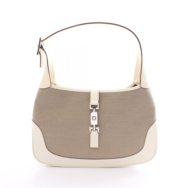 GUCCI Jackie one Shoulder Bag canvas leather Beige White Used